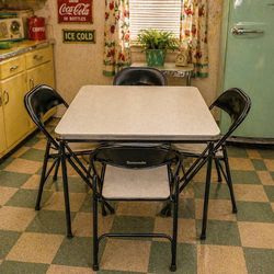Vintage 50's Samsonite Folding Table and Chairs Black Metal Industrial