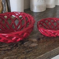 Vibrant Red Geometric Accent Baskets