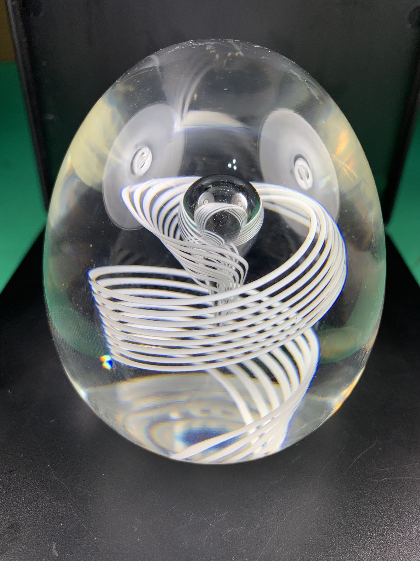 Steuben Art Glass George Thompson Cane Teardrop Ribbon Swirl Paperweight Bubble