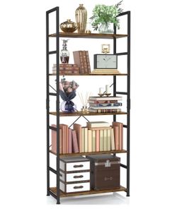5-Tier Industrial Bookshelf with Metal Frame