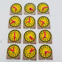 12 quantity Vintage Judy Instructo 4” teaching time wood clocks
