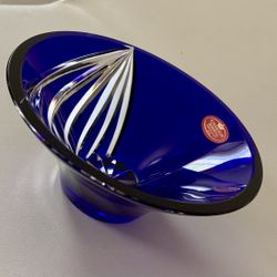 Vintage Schonborner Bleikrestall Cobalt Blue Cut Crystal Glass Bowl 