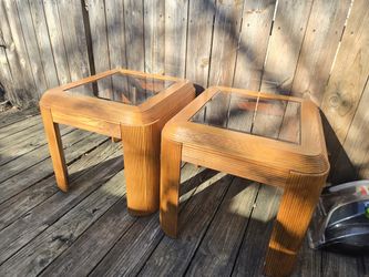 Vintage 1970’s Pencil Reed Rattan Waterfall Side Tables - a Pair