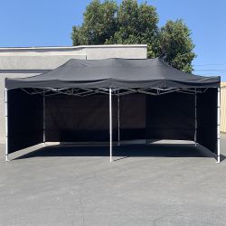 New in box $205 Heavy-Duty 10x20 ft Canopy w/ 4 Sidewalls, Outdoor Patio Pop Up Tent Gazebo with Carry Bag, Black 