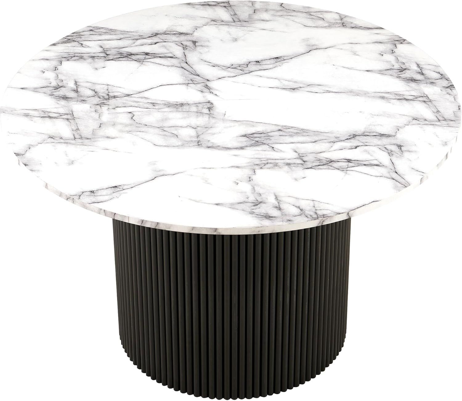 Round Dining Table for 4-6, 47.24" Wooden Round Kitchen Table with Mid Century Modern Fluted Pedestal Base for Dining Room Kitchen,Living Room Marble 