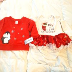 Baby girl 9 months My First Christmas Longsleeve Onesie Skirt And Sweater