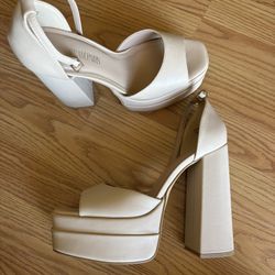 Platform Chunky Heel Open Toe Shoes With Ankle Strap Size 9