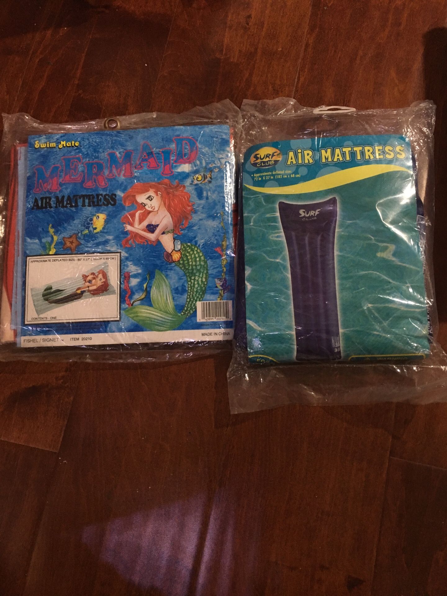 2 of swim air mattress , 60” mermaid,72” surf club new sealed