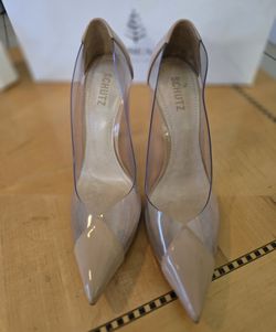 Schutz Cendi pumps clear vinyl panels  pointed toe Stiletto Hells Cream US10, 41