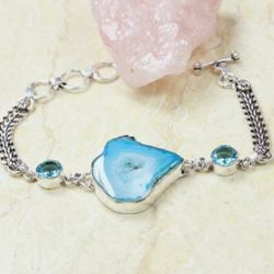 Window Druzy 925 Sterling Silver Plated Gemstone Bracelet
