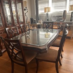 Dining Table, 6 Chairs, And Glass Table Top