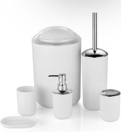 Bathroom Accessories Set 6 Piece - Trash Can, Toothbrush Holder, Toothbrush Cup, Soap Dispenser, Soap Dish, Toilet Brush Holder - Modern Bathroom Deco