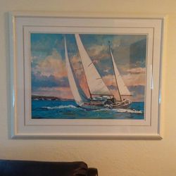 Large Sailboat Print . 36x43. White frame
