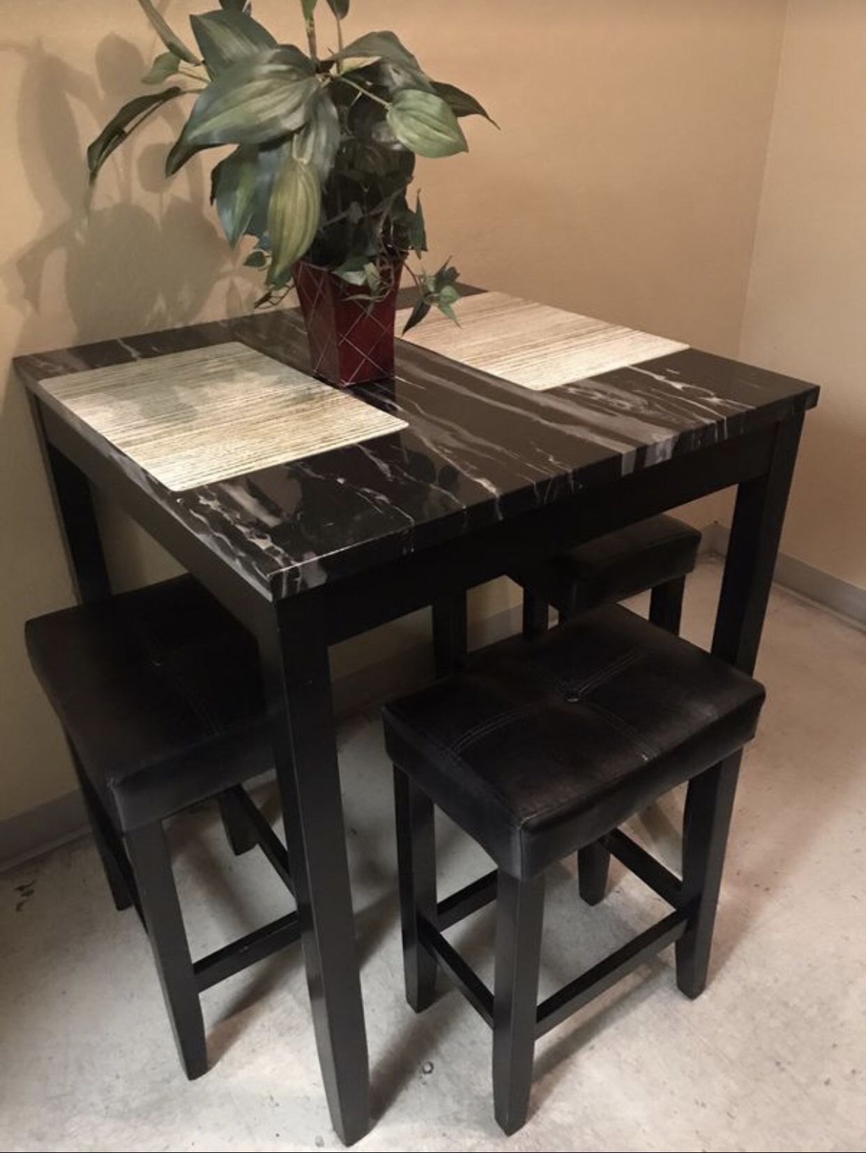 Black Wood Marble Top Dining Table