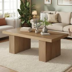 Farmhouse Coffee Table, 47.24 Inch Rectangle Center Table with Large Tabletop & Thick Base, Rustic Wooden Furniture for Living Room, Apartment, Recept