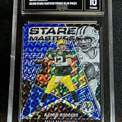 2022 Mosaic 💥 Aaron Rodgers 💥 Stare Masters Mosaic Blue Prizm /99 GMA 10 💎 Mint - Green Bay Packers / New York Jets