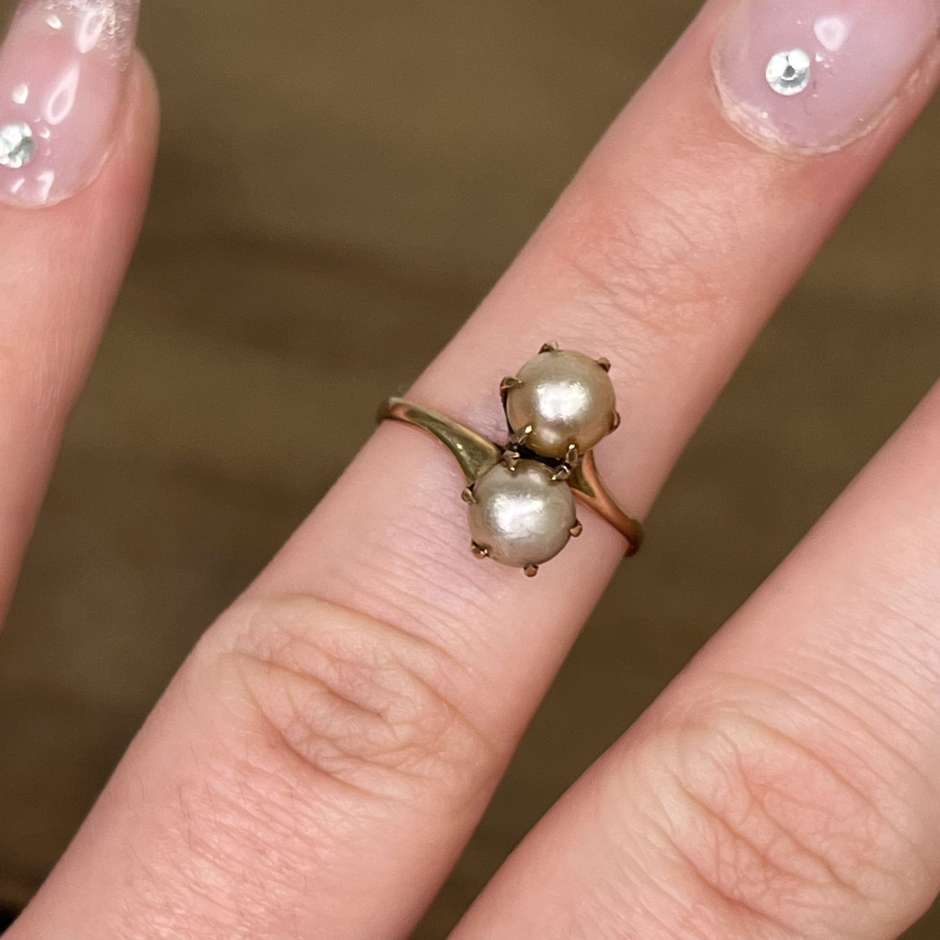 10K Yellow Gold Pearl Bypass Ring