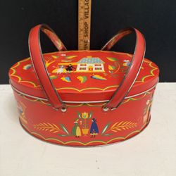Vintage Dutch Folk Art Tin With Handles 