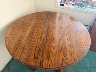 Solid Oak Pedestal Dining Table with Leaf