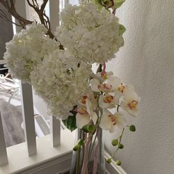 Artificial Plants & Glass Vase