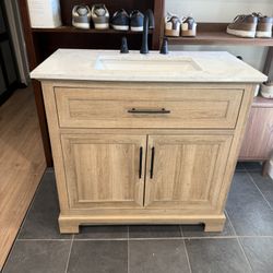 36 Inch Vanity!!! Faucet Not Included!!Top has some cosmetic cracks - see pics - no cracks in bowl 