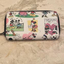 Disney Mickey & Minnie Retro Flat Wallet with Zipper Around Closure Coins