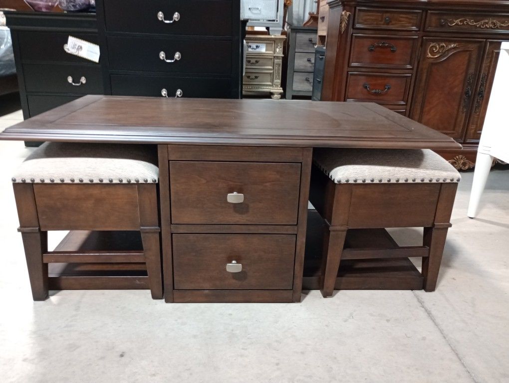 Coffee Table With Two Seats And Storage 