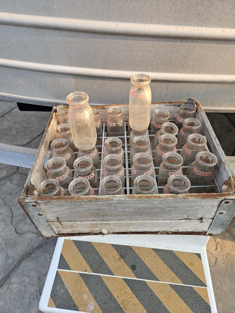 Old Milk Bottles And Crate