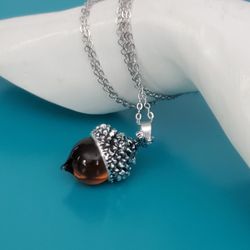 Glass Acorn Necklace With Silver Tone Metal Cap And Chain