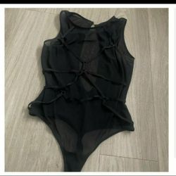 Nasty Gal Collection Sheer Thong Bodysuit Small