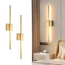 Gold Wall Sconces Set of Two, LED Dimmable Sconces Wall Lighting