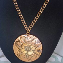 Vintage Genuine Copper Choker With Large Floral Pendant. 