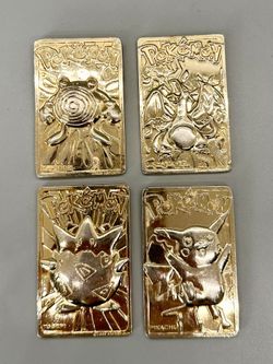 (4) 1999 Pokémon 23K Gold Plated Cards – Burger King - Charizard'  Pikachu' Poliwhirl' Togepi 🔥