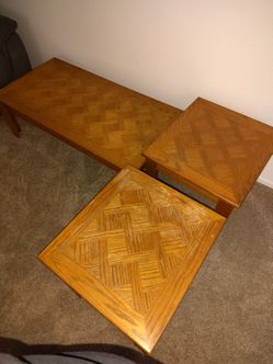 $ 60 OBO 3-Piece Oak Wood Coffee and End Table Set