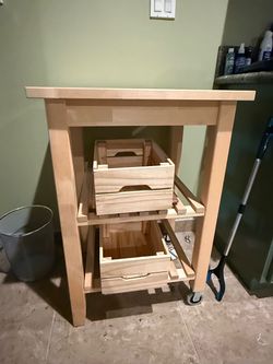 Wooden Kitchen Cart with Storage Crates