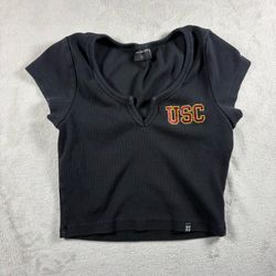 Y2K USC Trojans Women's L Black Hype and Vice Cali Baby Doll Crop T-Shirt #6A