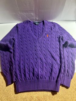 Ralph Lauren Women's Purple Sport Cable Knit V-Neck Sweater (Medium)