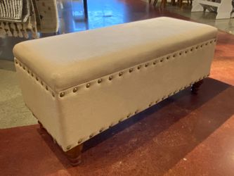 Neutral Storage Ottoman/Bench w/ Stud Trim