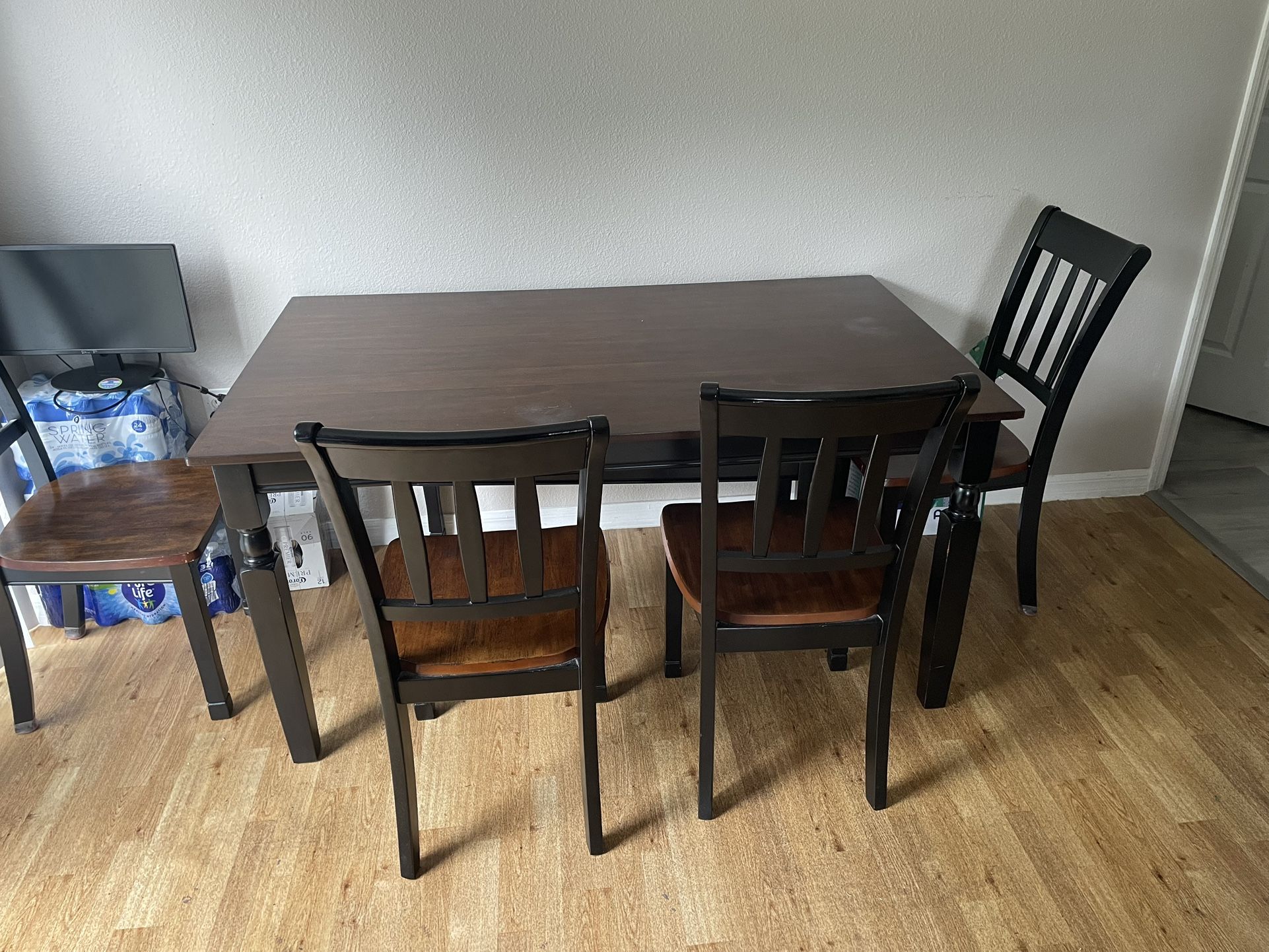 Hardwood Kitchen Table, 4 Chairs And A Bench