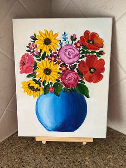 Original Mini Floral Canvas texture Painting with Easel – 11” x 14”