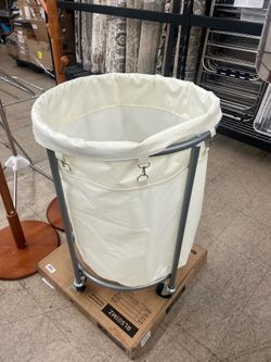 50.2-Gallon (190 L) Rolling Round Heavy-Duty Laundry Hamper Cart - Cream White