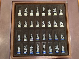 Civil War Chess Set with Wood Table & Storage Case – Complete Collectible Set