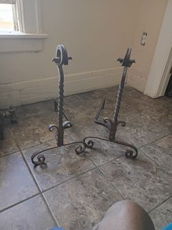 Antique Wrought Iron Fireplace Andirons 