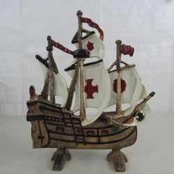 Vintage Cast Iron Spanish Galleon Pirate Ship Door Stop 12" Height

