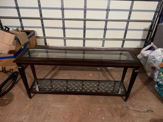 Dark Wood Glass Top Console Sofa Table