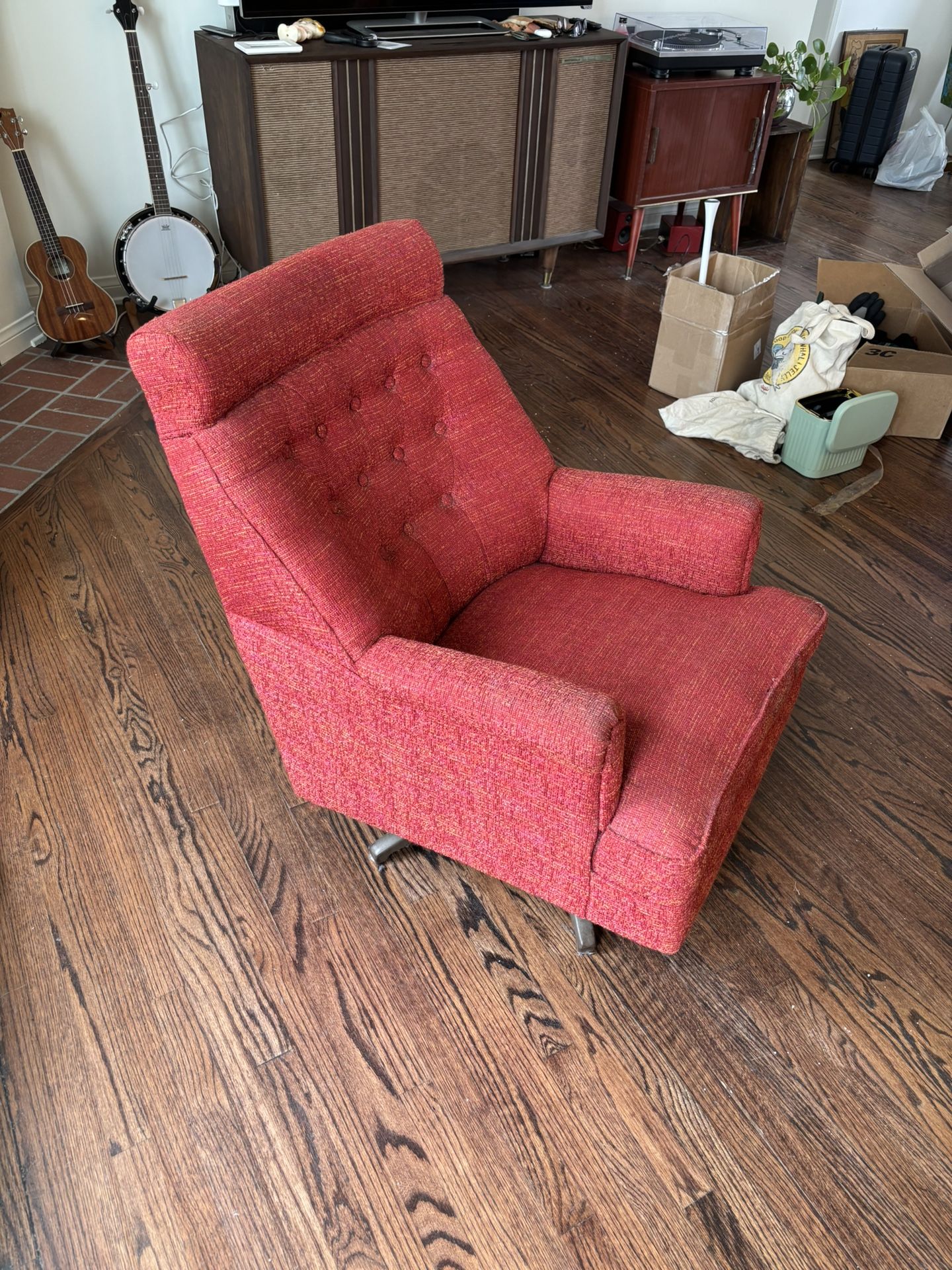 Upholstered mid century rocking chair