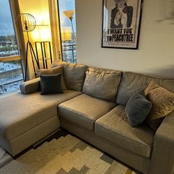 Sectional Couch, Grey, Herringbone Pattern, Minimal Use