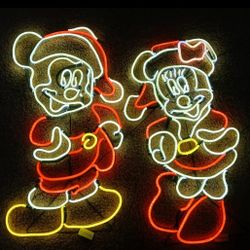 Disney Magic Holiday Mickey Minnie Mouse Lighted Neon Sign 2.6 Ft Set VTG Design