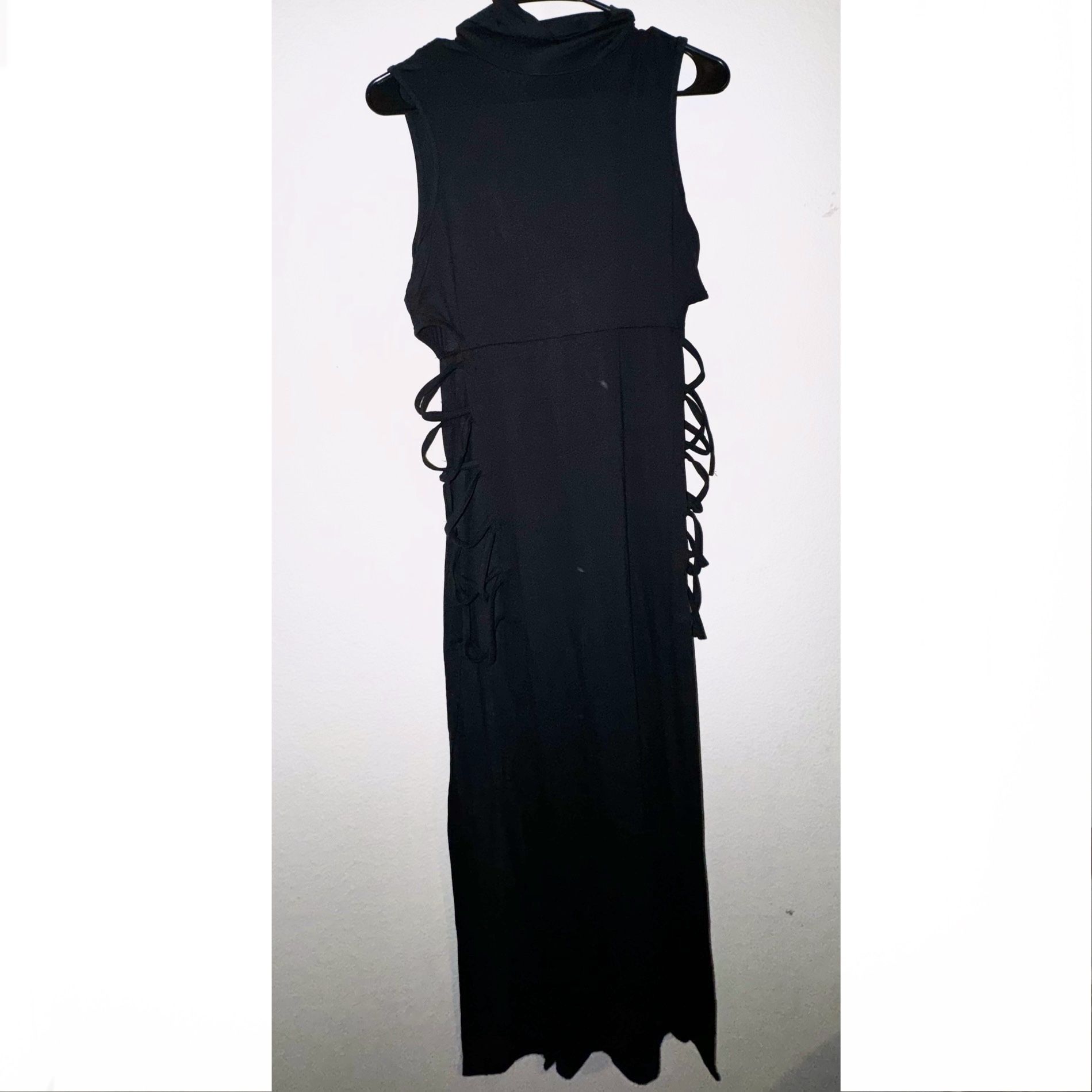 Womens Long Black Dress Ripped Sides Sleeveless Size Medium By H&M