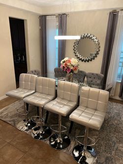 Modern Brand New Metallic Gray Adjustable Swivel Bar Stools (In Box) – $59 Each